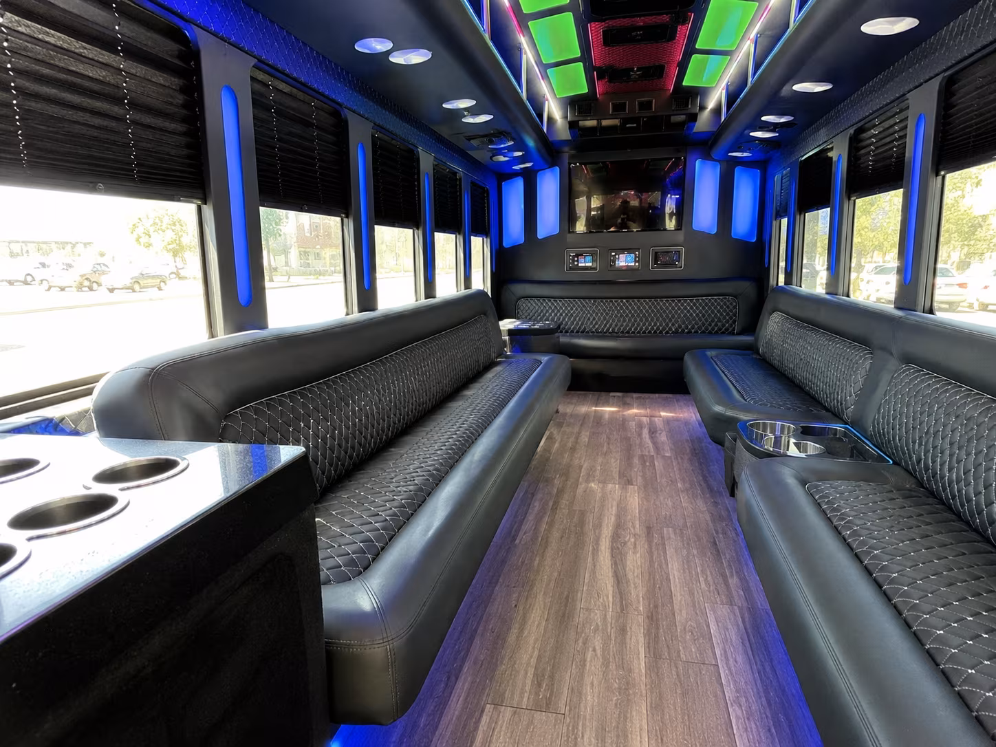 yucaipa 15 passenger party bus inside