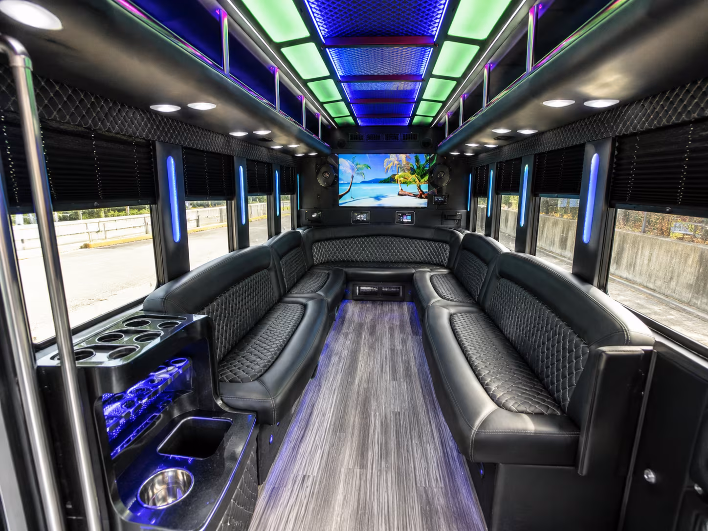 yucaipa 18 passenger party bus inside