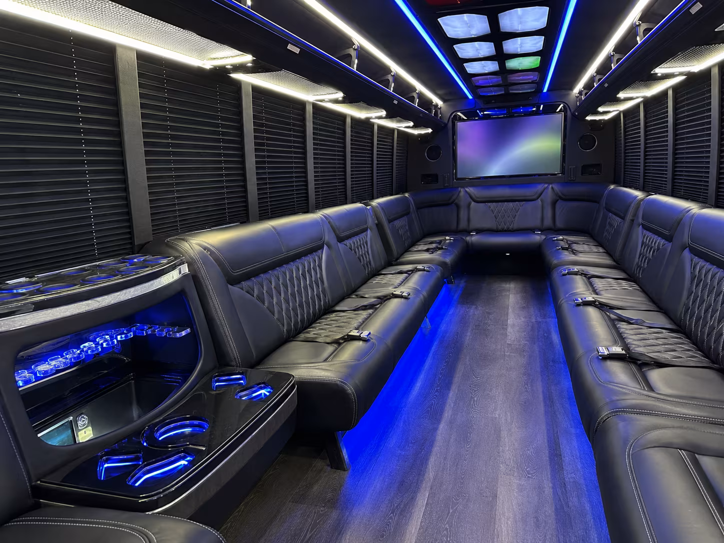 yucaipa 20 passenger party bus inside